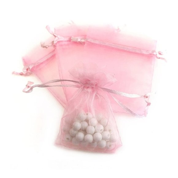 ⭐️5 for 20⭐️ 10 Pink Organza Drawstring Bags 3" x 4" - Picture 3 of 5